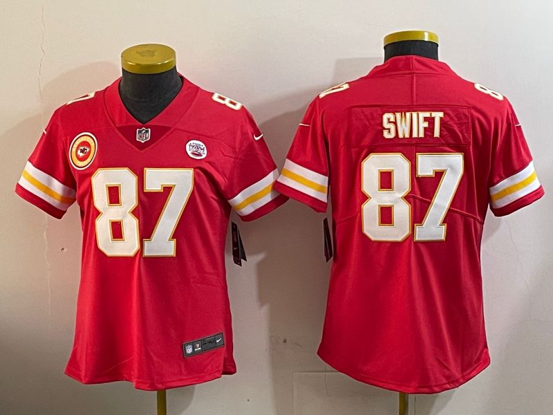 Women Kansas City Chiefs 87 Swift Red 2024 Nike Vapor Limited NFL Jersey style 1